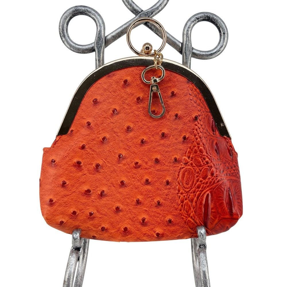 Clutch Coin Purse Women Small Orange Faux Ostrich Crocodile Mob Wife Retro Charm